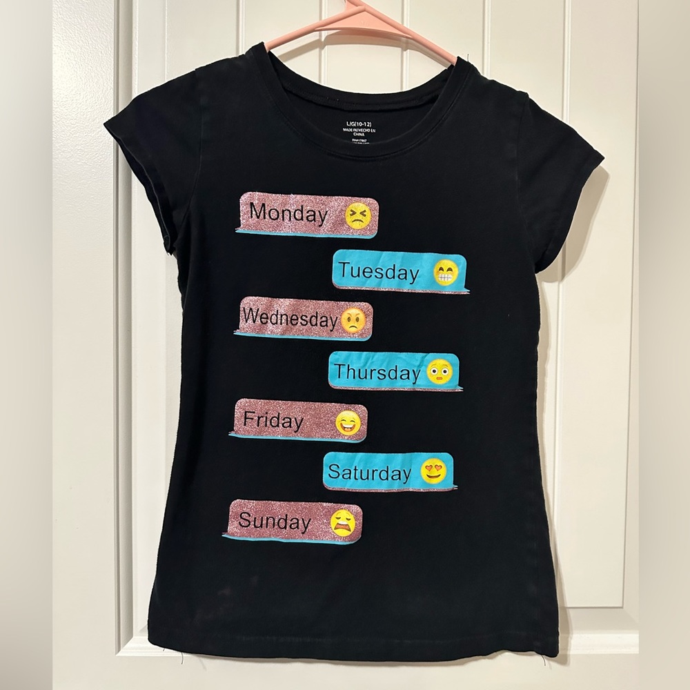 Emoji Girls Text Short Sleeve Graphic T-Shirt